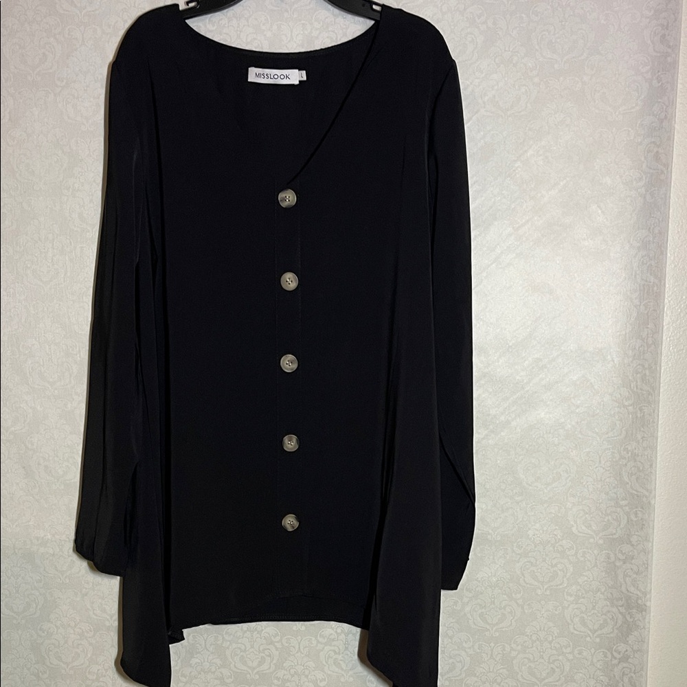 MISSLOOK Black Button-Down Women's Shirt